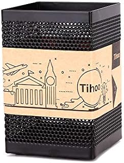 Tihoo Pen Holder for Desk, Metal Pencil holder for Office desk, Square Wire Mesh Pen Cup Organizer Stand, Simple Modern Design, Black