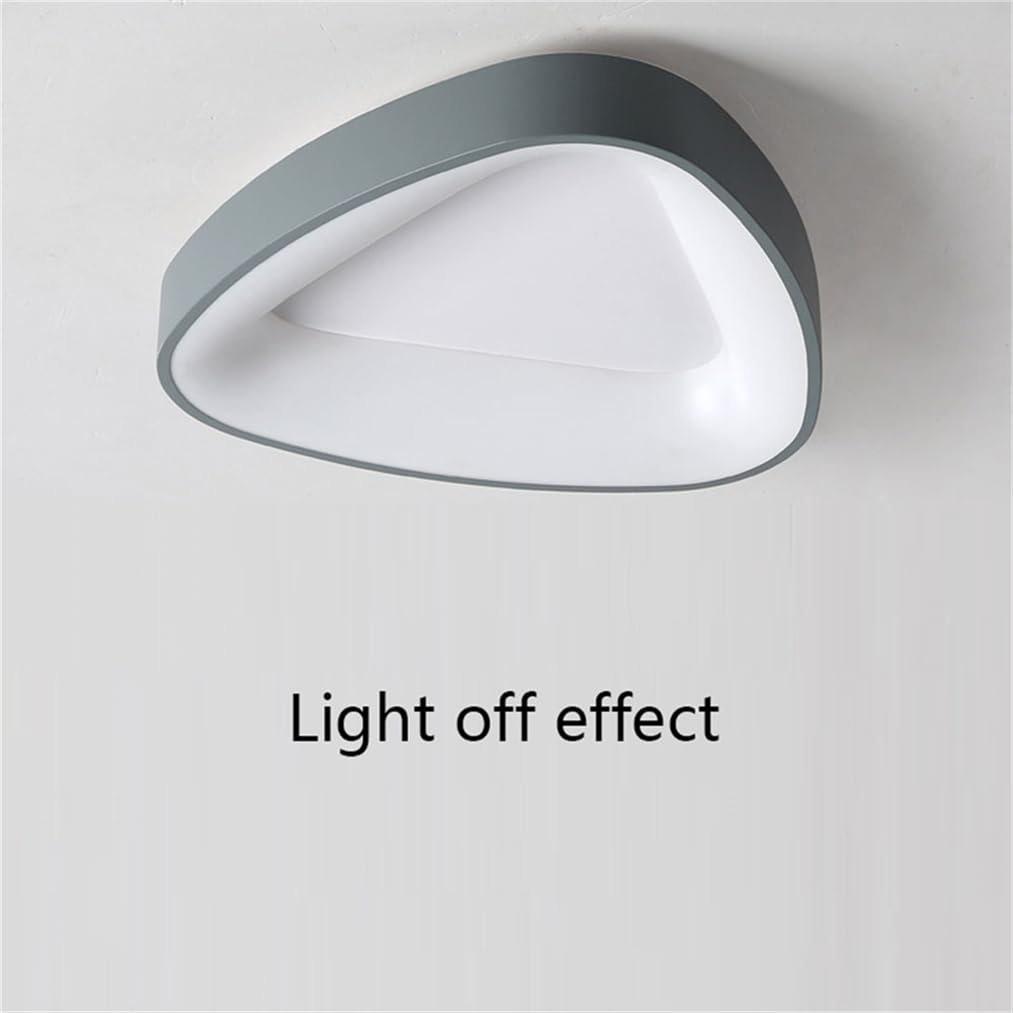 Nordycka szara żelazna trójkątna lampa sufitowa, matowy klosz, montaż wpuszczany, LED 36 W, oświetlenie nastrojowe LED o zmiennej intensywności, idealna do sypialni, przedpokoju i pralni.
