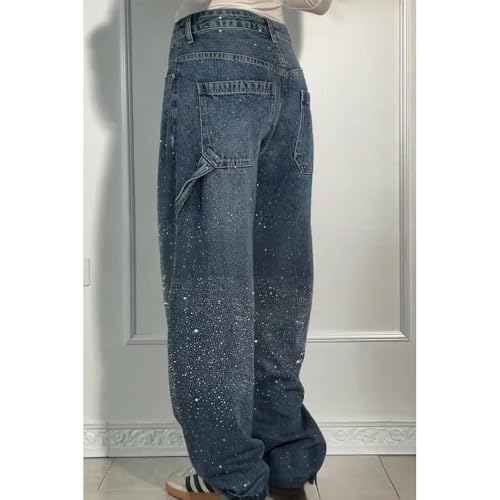 Casual Rhinestone Loose Harem Jeans - Stretchy Denim with Sparkle, Perfect for Parties & Daily Wear4