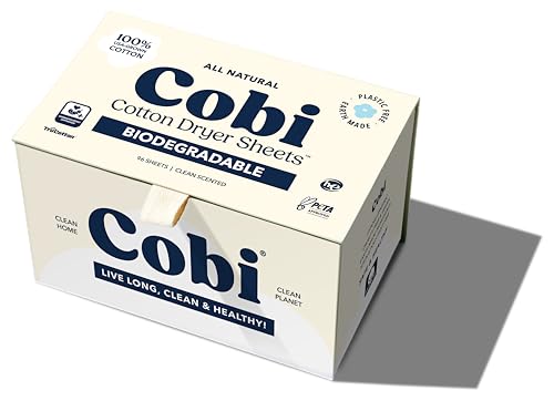 Cobi Biodegradable Non-Toxic Dryer Sheets Naturally Unscented Cotton Dryer Sheets Eco-Friendly Plant-Based Plastic-Free (96 Unscented)