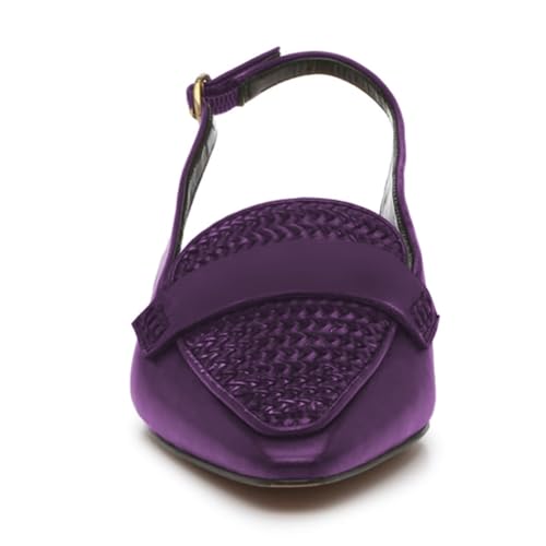 FYS Women's Pointed Toe Penny Loafers Chunky Block Low Heel Slingback Pumps Slip on Braid Work Office Shoes Size 4-16 US3