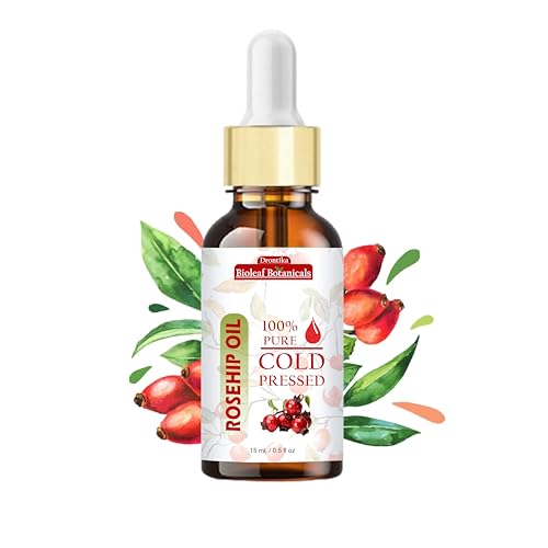 Image of Drontika Bioleaf Botanicals Organic Rosehip Oil for Skin, Face & Hair 15 ml | Cold Pressed & Therapeutic Grade Carrier Oil for Face Massage, Makeup Prep, Scars, Cuticles, Stretch Marks, Fine Lines & Wrinkles.