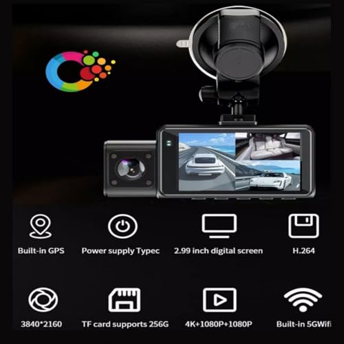 Image of Maharsh 3 Dash Cam 4K Front 1080P Rear and 1080P Cabin Dashcam with WiFi GPS Infrared Night Vision IPS Screen Loop Recording WDR Parking Surveillance