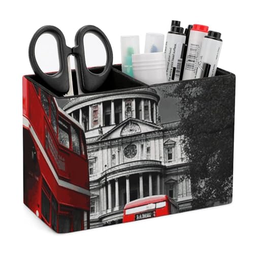 Porte-stylo cuir bus rouge premium double compartiment design chic - 2