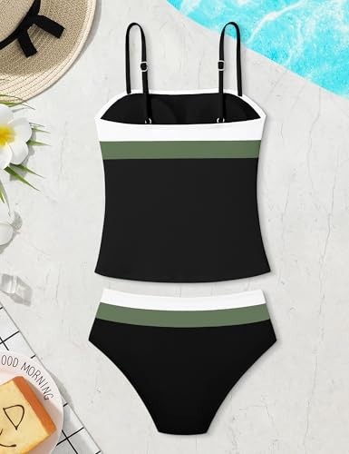 Image of NAPU Girls Swimsuit Color Block Tankini Swimsuit Quick Dry 2 Piece Bathing Suit for Girls 9-16 Years Teens Swimwear Summer