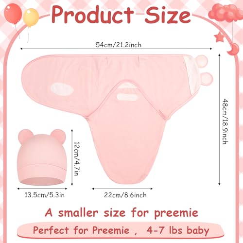Image of Ramede 6-Pack Preemie Baby Swaddle Blankets with Hats, Breathable 100% Cotton Baby Swaddles, Suitable for Preemie Babies and Newborns, Soft Cotton, Adjustable(Bear,Pink)