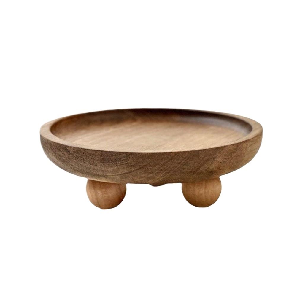 LIANXIBAG Wooden Tray Oval Circle Storage Plate Jewelry Key Organizer Candle Display Stand Desktop Decoration(Style-2)