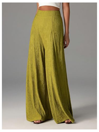 GORGLITTER Women's Flowy Wide Leg Pants Casual Textured Elastic High Waisted Palazzo Trousers2