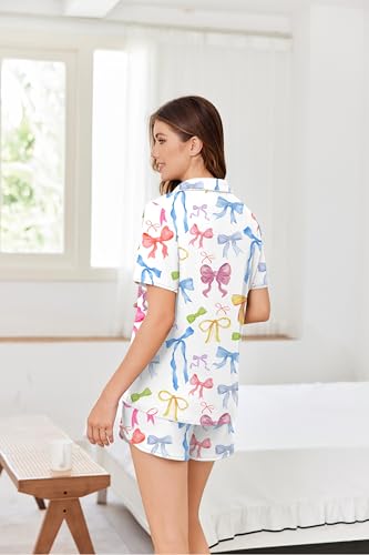 Image of Ekouaer Pajamas for Women Set Button Up Sleepwear 2 Piece Pjs Lounge Set Short Sleeve Nightwear