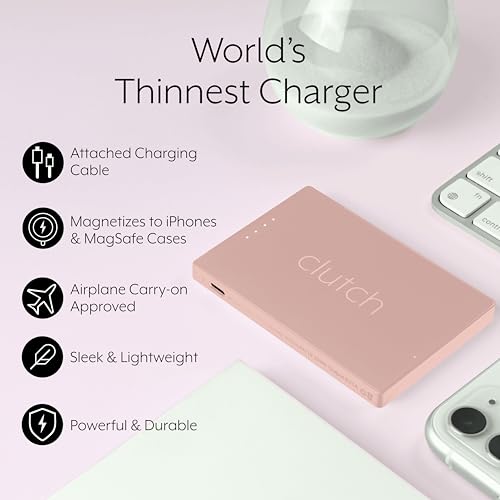 Clutch Pro - Portable iPhone Charger for Travel – 5000mAH TSA Approved Magnetic Airplane Safe Portable Charger only Compatible for iPhone 14 & Older Devices with Built-in Lightning Cable -3.7 oz- Pink - Image 5