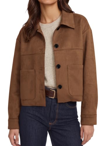 Dokotoo Fall Jackets for Women Trendy Faux Suede Cropped Coat Brown,S