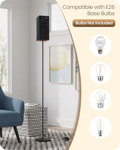 Image of 64.6 inch Floor Lamp, with Foot Switch, Standing Lamp with Sky Stars Design, Modern Freestanding Lamp (Bulb Not Included), for Living Room, Bedroom, Office, ETL Listed,Black Starry Sky AB07LD05