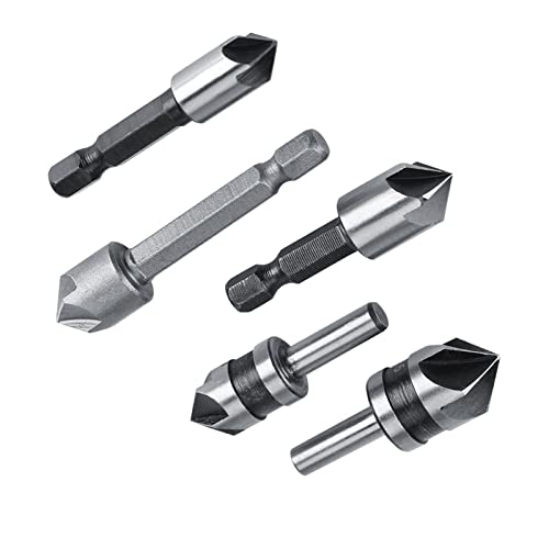 Countersink Drill 5 Pcs 5 Flutes High Speed Steel Chamfering Cutter Automatic Center Punch Bit for Wood