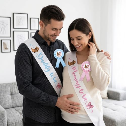 Image of Boots or Bows Decorations - 44 Pcs Mom and Dad to Be Sash Pins