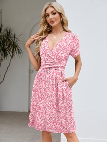 Image of Naggoo Womens Summer Dresses for Women 2026 Spring Floral Sundress Short Sleeve V Neck Wrap Dress with Pockets