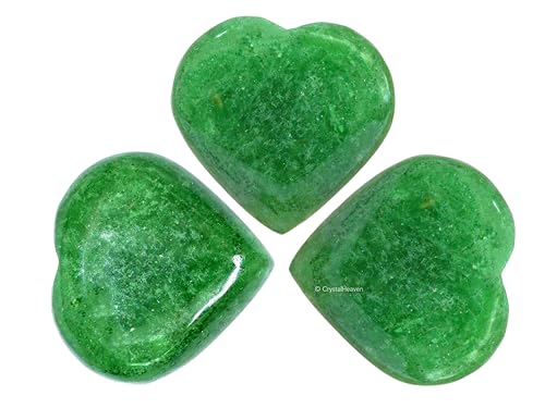 Image of Crystal Heaven Certified Green Strawberry Quartz Heart Palm Pebbles Stones For Anxiety Stress Relief Massage - Aaa Grade Original Healing Gemstone Agate Heart Palm Stone For Yoga Meditation Spiritual