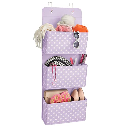 Mdesign Fabric Baby Nursery Hanging Organizers For Over The Door Storage For Kids, 3 Pocket Organizer Caddy, Hooks For Clothing, School, Diaper, Toy, Or Outfit Storage, Polka Dot, 2 Pack, Purple/White #TOP5