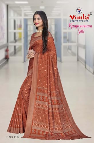 Image of Vimla Women's Kanjivaram Silk Uniform Saree and Unstitched Blouse Piece | Office School Uniform Saree For Women | Sari for Women