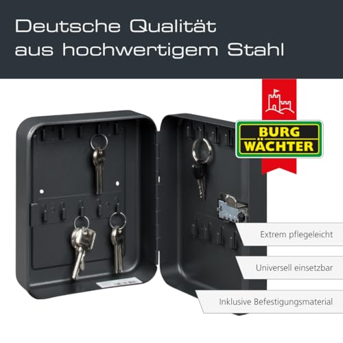 Burg-Wächter Schlüsselbox abschließbar mit Zahlencode, 20 nummerierte Haken, Stahlblech, KC 20 C, Mattschwarz