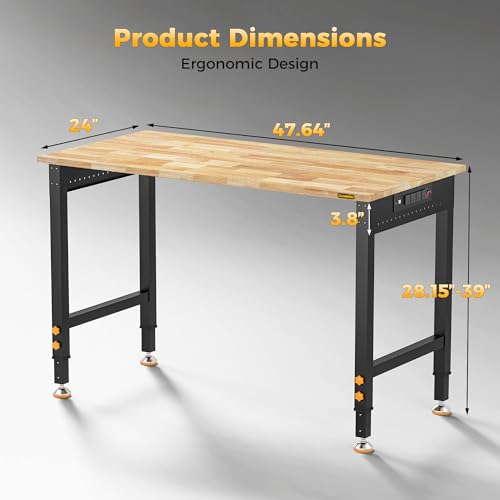 Image of CAMMOO 48 inch Adjustable Workbench, 2000 LBS Capacity, Pegboard & Power Strip