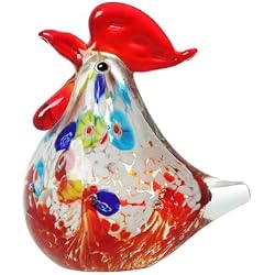 JATYFING Glass Chicken Ornament Rooster, Red | Blown Glass Figurines, Kitchen Decor, For Home, Gifts For Chicken Lovers