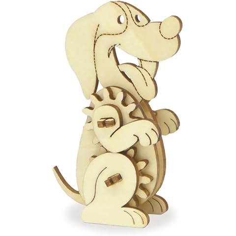 AoneFun Wooden 3D Puzzle for Kids & Adults - Dog Model with Mechanical Gears, 1 Piece, 6.75 x 5.0 inches, Wood Craft, Ages 8+, Unisex Cover