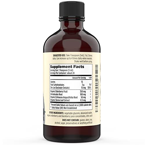 Liquid Zinc (Glycinate Chelate) With Organic Elderberry & Echinacea (High In Quercetin) | 4-In-1 Immune Suport Supplement For Adults & Kids, Great Tasting | Alcohol & Gluten Free, Non Gmo (4.0 Oz) #TOP2