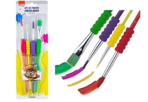 Kit Pincel Escolar Colorido 4 Unidades