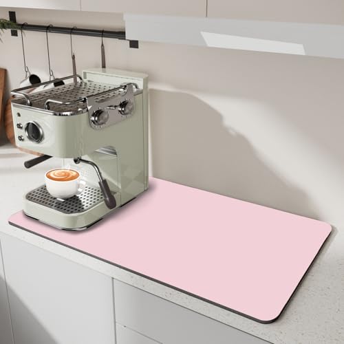 Dish Drying Mat for Kitchen, 16'' x 24'' Coffee Bar Mat for Countertops, Coffee Station Pad Mats with Non-slip Rubber Backed, Absorbent Dish Dying Mat for Kitchen Counter, Pink
