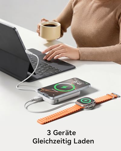 Powerbank für Magsafe, 12000mAh Kabelloses Power Bank mit 22.5W PD USB-A Ausgabe, Magnetische Externe Handyakkus mit LED-Anzeige, Typ-C Eingang & Ausgang für iPhone 17/16/15/14/13/12/Pro/Pro Max 4