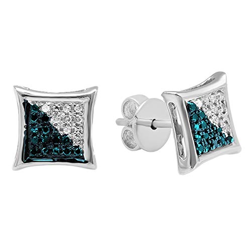 Dazzlingrock Collection 0.10 Carat (ctw) Round Blue & White Diamond 7mm Kite Micro Pave Hip Hop Iced Out Studs in 925 Sterling Silver, Unisex Design Ladies, Mens Real Diamond Earrings