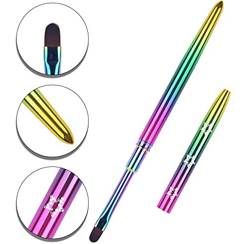 Ycyan 1Pcs Oval Uv Gel Nail Brush Rainbow Metal Handle Professional Nail Art Design Brushes Size 8 #TOP2
