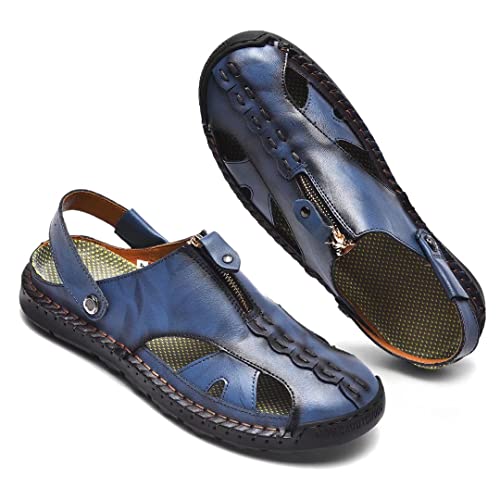 Men Closed Toe Leather Beach Sandals,Handmade Fashion Fisherman Waterproof Slides Sandal,Casual Water Slippers Shoes3