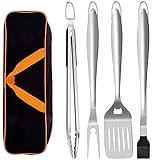 Leonyo BBQ Grill Tools Set, 18-inch Extra-Long Barbecue Grilling Utensils Set, Extra-Thick Stainless Steel Grill Spatula, Fork, Tong, Basting Brush for Men, Gift Box Package, Dishwasher Safe - Black