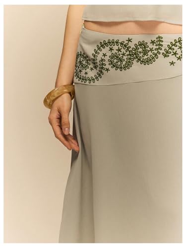 Milumia Women's Embroidery Asymmetrical Hem Skirt Elegant Low Waist Casual Midi Skirts4