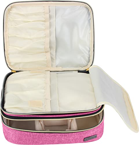 Teamoy Travel Makeup Brush Case, Portable Makeup Brush Organizer Professional Cosmetic Pouch Bag with Handle for Womens Makeup Essentials, Pink