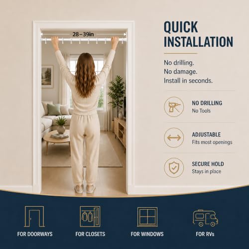 Image of AJAZZ Blackout Closet Door Curtain with Curtain Rods 28-39 in Length Privacy Sound Proof Curtains Suitable for Bedroom Living Room Doorway Curtain Sets (1 Panel, 42 W x 78 L, Blue)
