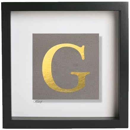 Initial/Capital 'G' Gold Silver Copper Leaf 3D Picture Black/White Box Frames. ALL Letter Avail. Personal Message can be applied.