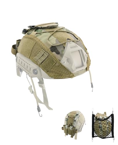 ANZOME Helmet Cover with Battery Rear Pouch and Net Holder, Tactical Cloth Cover for Ops-Core Fast...