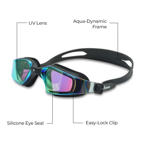 Image of ROVARS Electroplated Swimming Goggles for Kids with Nose & Ear Plugs, Leakproff Full Frame with Adjustable Strap, Anti Fog and UV Protection for Boys & Girls (Multicolour, Above 6 Years)