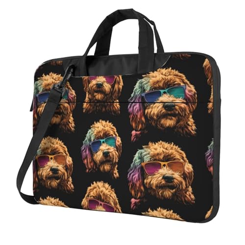 Bernedoodle - Funda acolchada para ordenador portátil de 15.6 pulgadas, diseño de perro con lentes de sol degradados, para mujeres y hombres