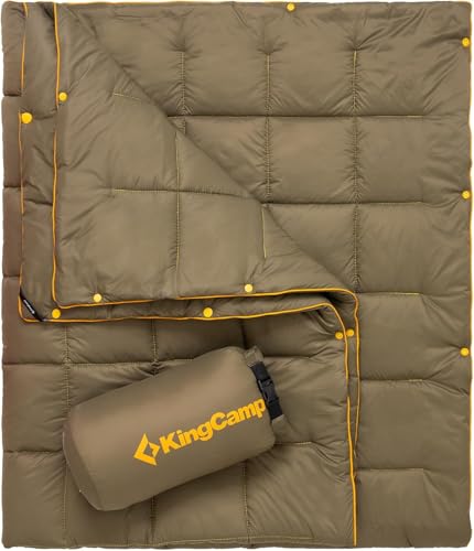 KingCamp Ultralight Camping Blanket, Packable Down Alternative Puffy Wearable Blankets Weatherproof Warm Package Quilt with Snap Buttons for Outdoor Hiking Travel Picnic Stadium (69