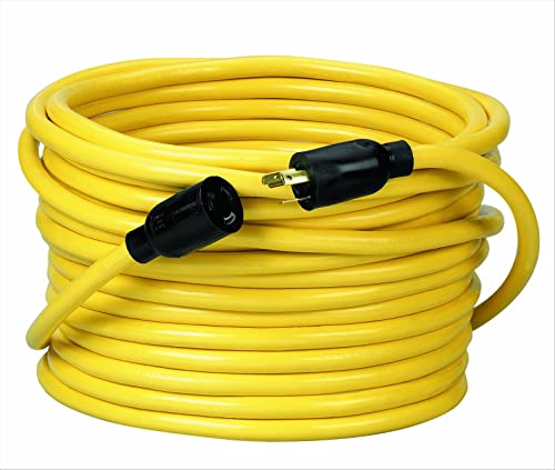 Coleman Cable 09208 NEMA L5-20P to L5-20R 12/3 SJTW 300-Volt Extension Cord, 50-Foot, Yellow