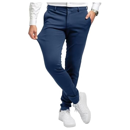Performance Pants for Men, Slim Fit, Stretch - Comfortable and Modern Mens Trousers with Stretch for Suits, Business, Casual, Golf, Office, Blue, 33W / 30L