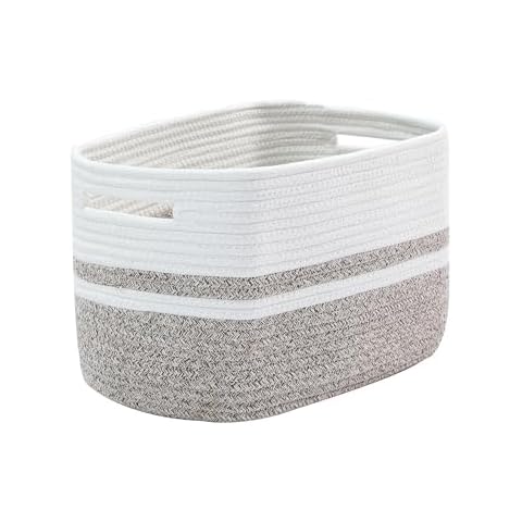 ASHOP Rectangular Woven Baskets for Storage Small Cotton Rope Storage Basket Towel Baskets for Bathroom Decorative Storage Bins Cover