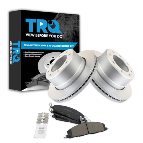 Image of TRQ Rear Brake Pad & Rotor Kit Semi-Metallic Premium G-Coated Compatible with 2009-2010 Dodge Ram 2500, 3500 2012 Ram 1500 2011-2018 2500 3500