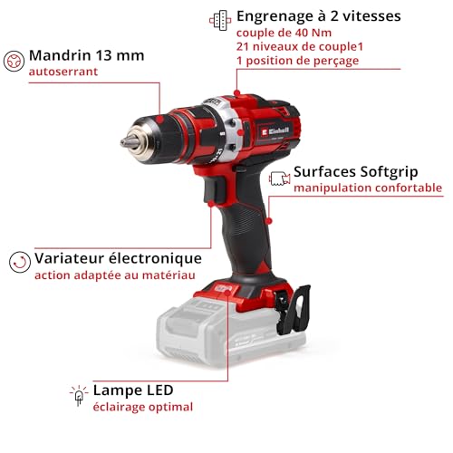 Einhell Perceuse Visseuse sans fil TE-CD 18/40 Li-Solo - Power X-Change (Li-ion, 18V, Couple 40 Nm, Eclairage LED) Livrée sans batterie ni chargeur – Image 4