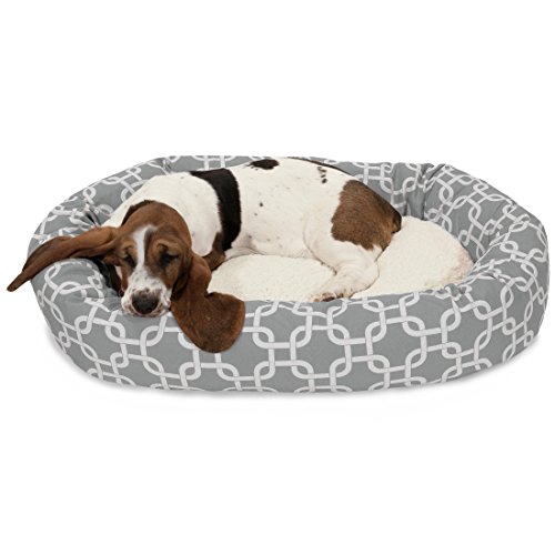 Image of Majestic Pet 32 Inch Links Sherpa Calming Dog Bed Washable - Cozy Soft Round Dog Bed with Spine for Head Support - Fluffy Donut Dog Bed 32x23x7 (inch) - Round Pet Bed Medium - Gray