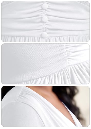Image of Runwind Plus Size Maxi Dress 3 /4 Sleeve V-Neck Pleated Faux Buttons Pockets | Plus size dress for wedding guest work church, pleated front faux buttons, flowy maxi dress enhances elegance