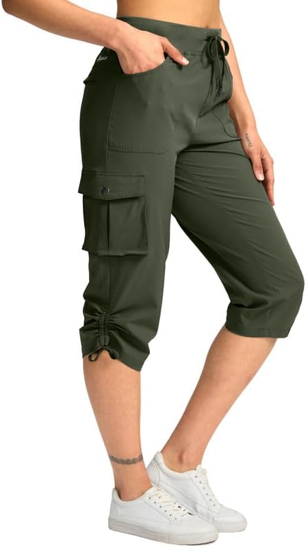 Pudolla Women's Cargo Capri Pants Lightweight Quick Dry Hiking Pants Summer Travel Casual Capris with 5 Pockets